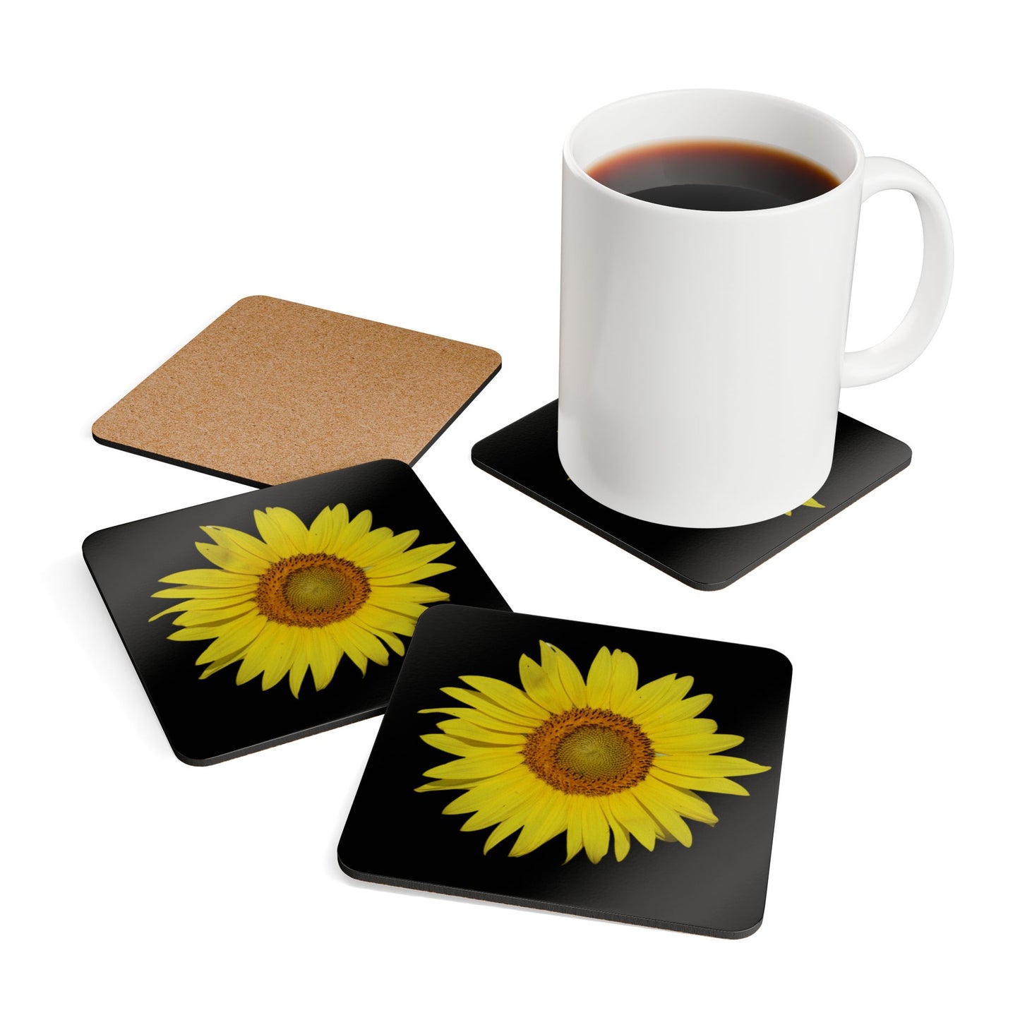 Sunflower Corkwood Coaster Set